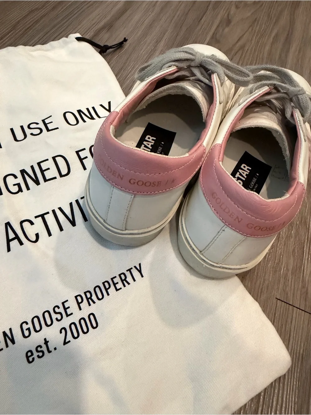 Golden Goose White Leather Sneakers with Pink Star and Heel